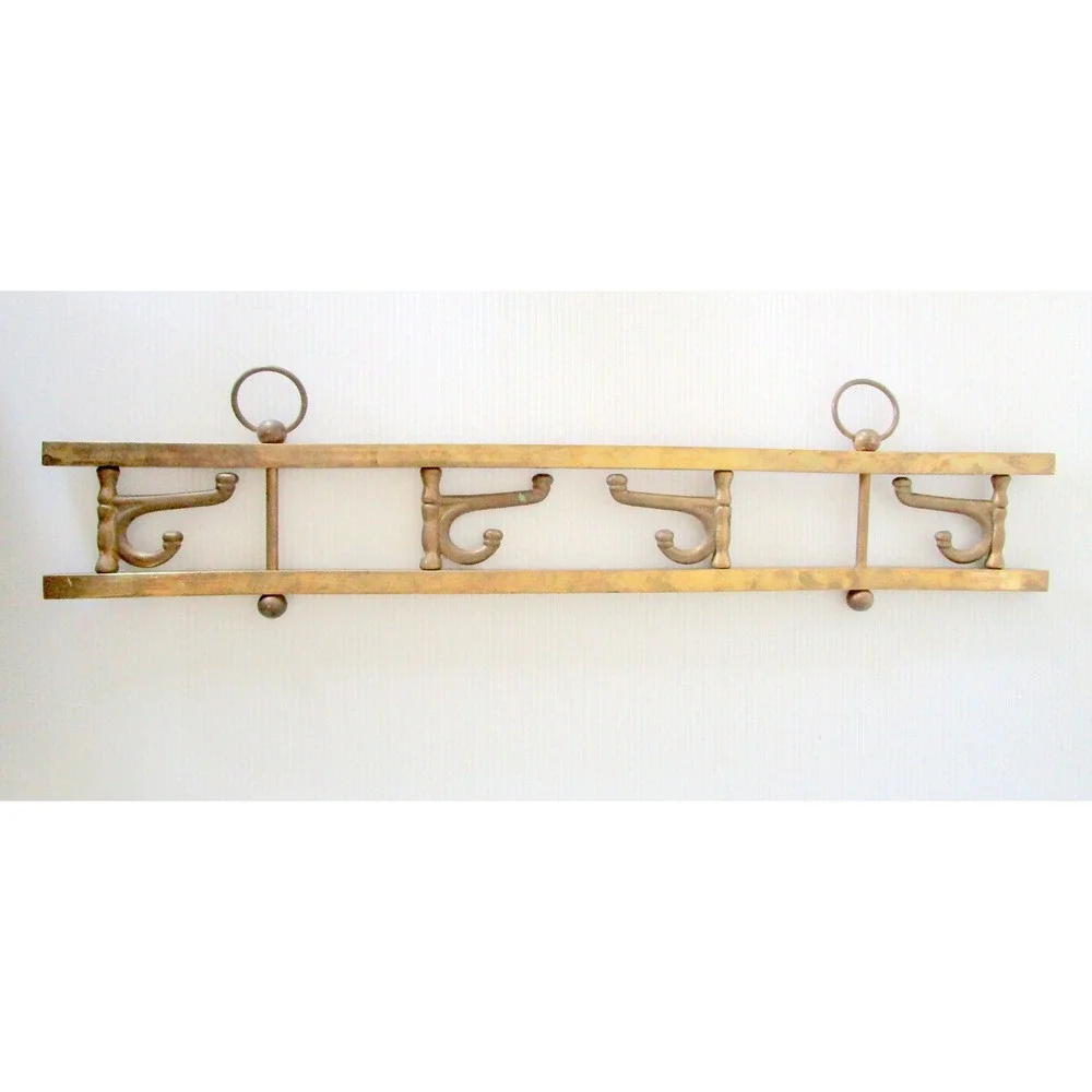 Vintage Brass Hook Rack with 4 Swiveling Double Hooks Coat Hat Towel